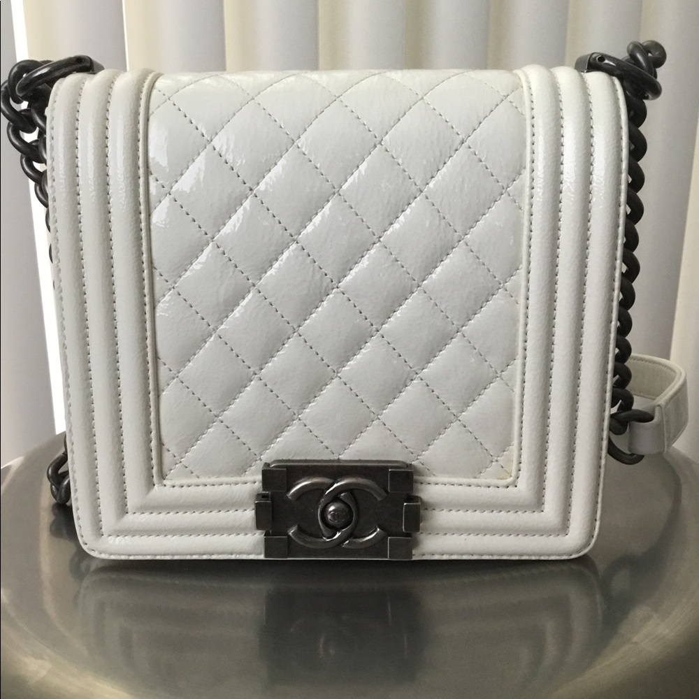 RARE CHANEL Boy square white patent bag